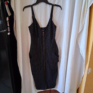 S-TWELVE Black and white striped zip-up midi dress sz small